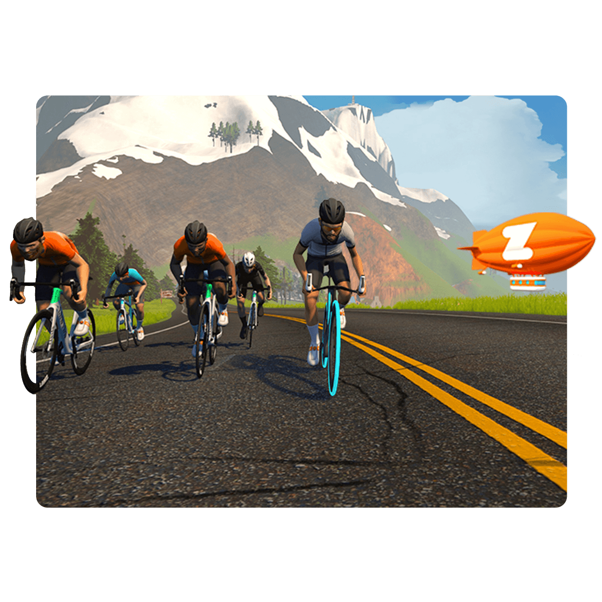 Virtual cyclists riding on Zwift