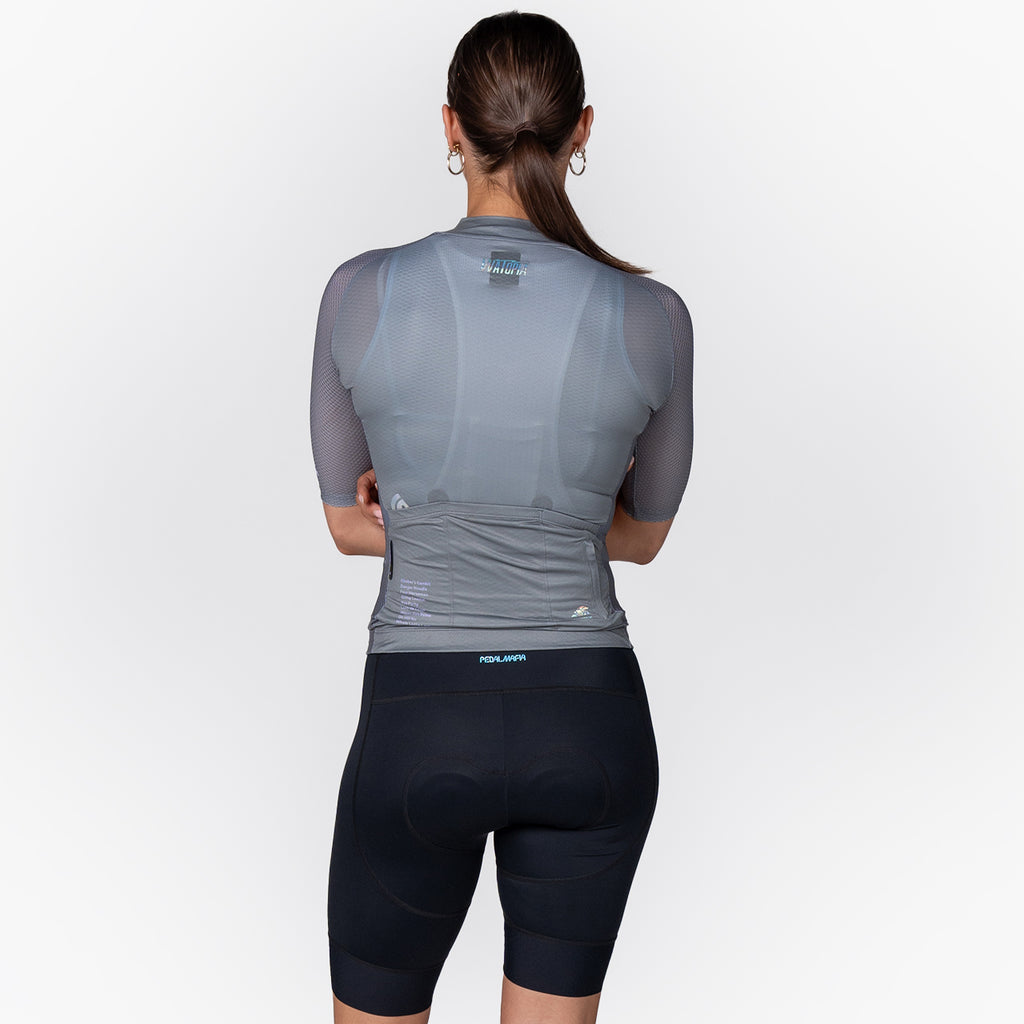 women's slate grey cycling jersey – Zwift Watopia Essentials x Pedal Mafia